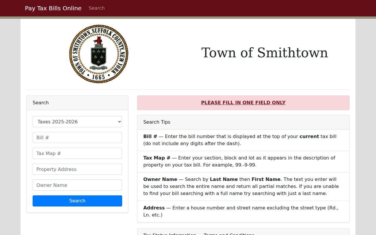 Smithtown residents directory screenshot of BAS owner and property tax search