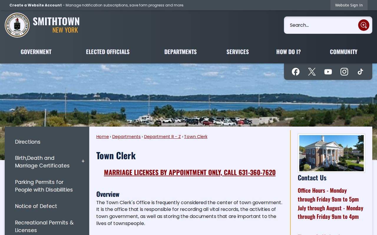 Smithtown residents directory view of the Smithtown Town Clerk records page