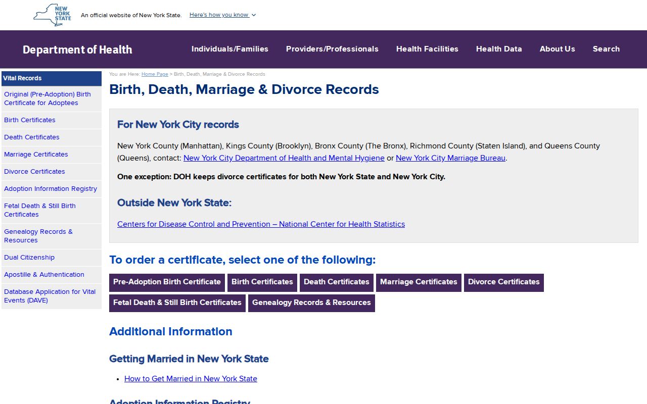 Smithtown previous residents vital-records access through New York State