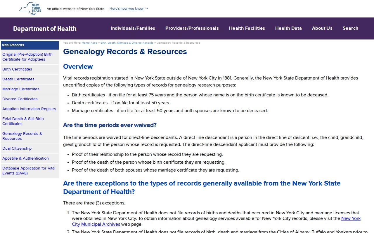 Smithtown previous residents genealogy access through New York vital records