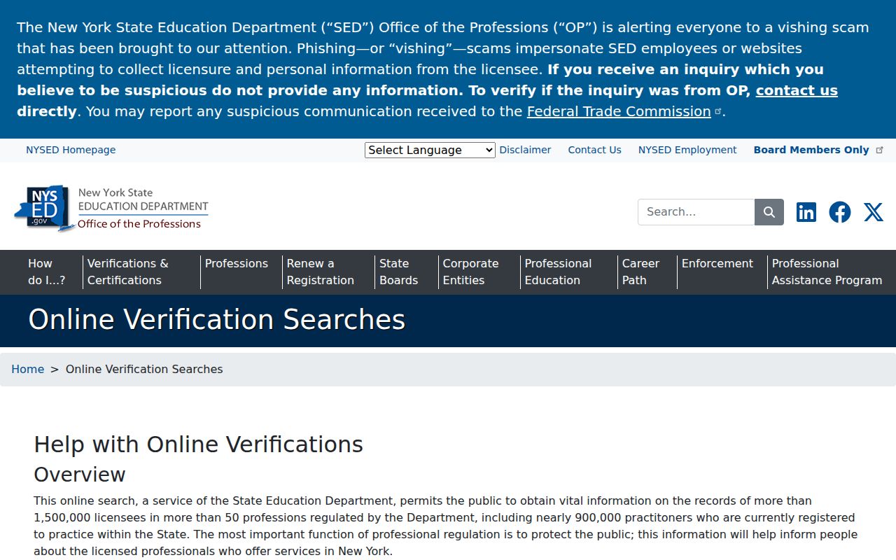 Smithtown resident lookup NYSED professional verification search