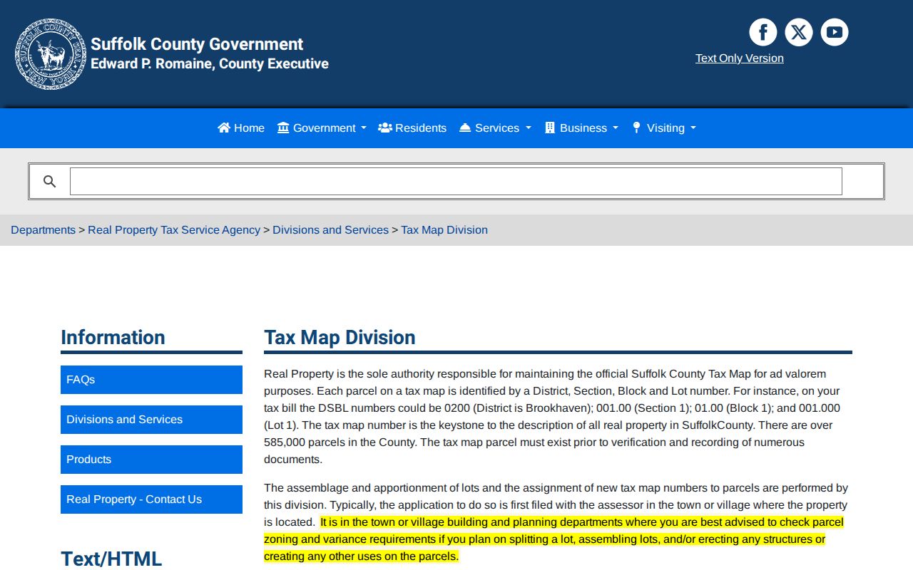 Smithtown ZIP code directory Suffolk Tax Map Division parcel-geography source